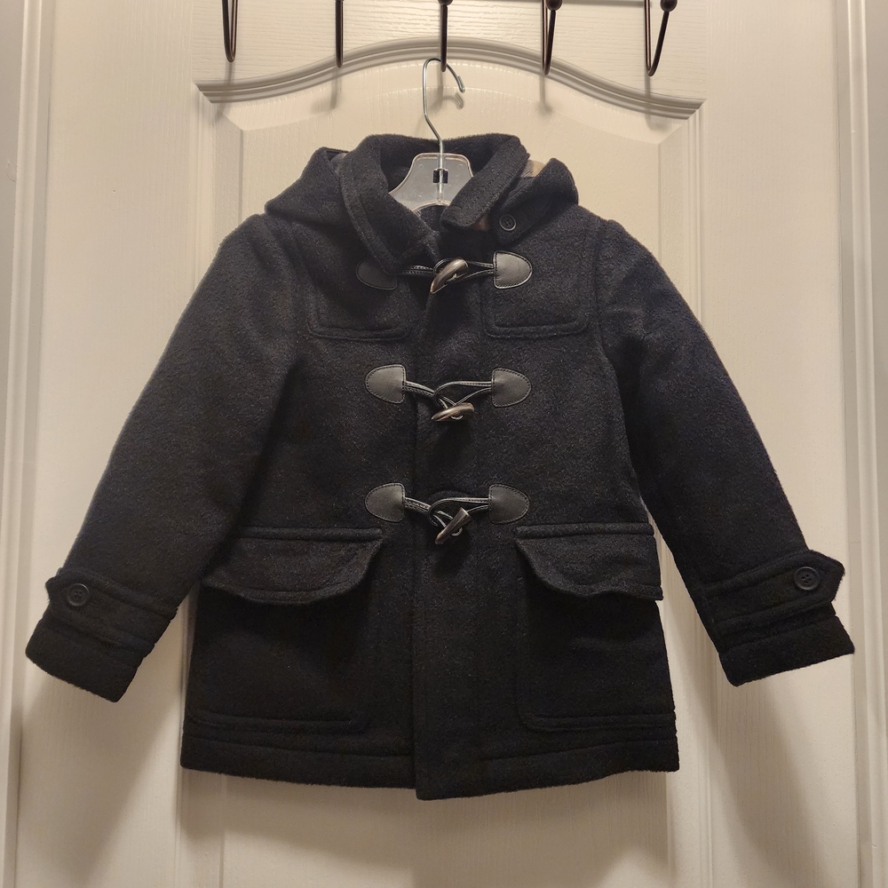 Burberry Kids Black Pea Coat with Toggles